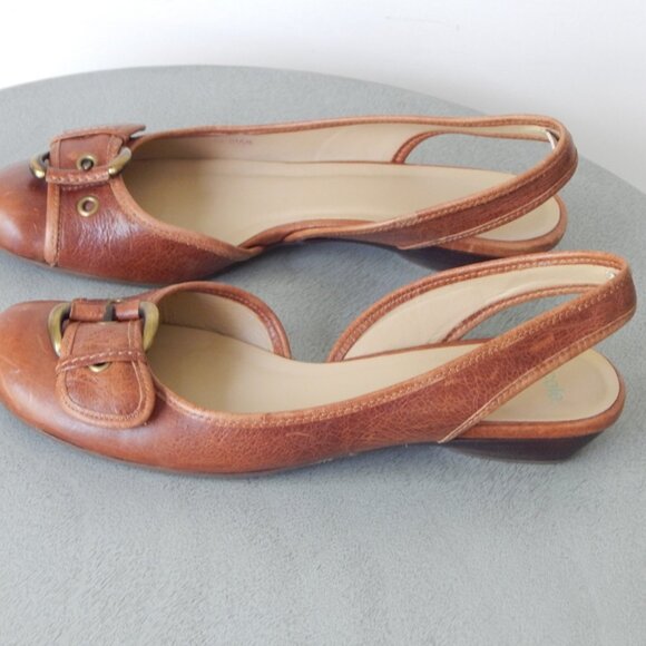 Nicole Women Devin Sandals Slingback Round Toe Buckle Front Tan Leather Size 8.5 - Picture 3 of 7